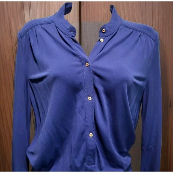 Diane Von Furstenberg Blue Long Sleeve 1/4 Button Tassel Belt Gyls Dress Sz 6 - Picture 2 of 10